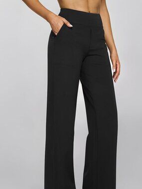 G4Free Women's Black Waistband Straight Evergoing Wide-Leg Pants Size 2XL